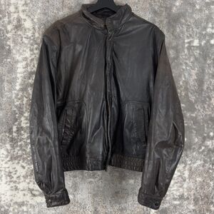 Reed Sportswear Men Size L44 Genuine Leather Moto Jacket Zip Brown Biker Outdoor